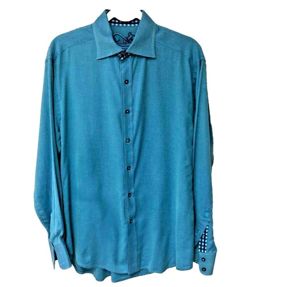 Robert Graham Solid Teal Blue Button Down Shirt M… - image 2